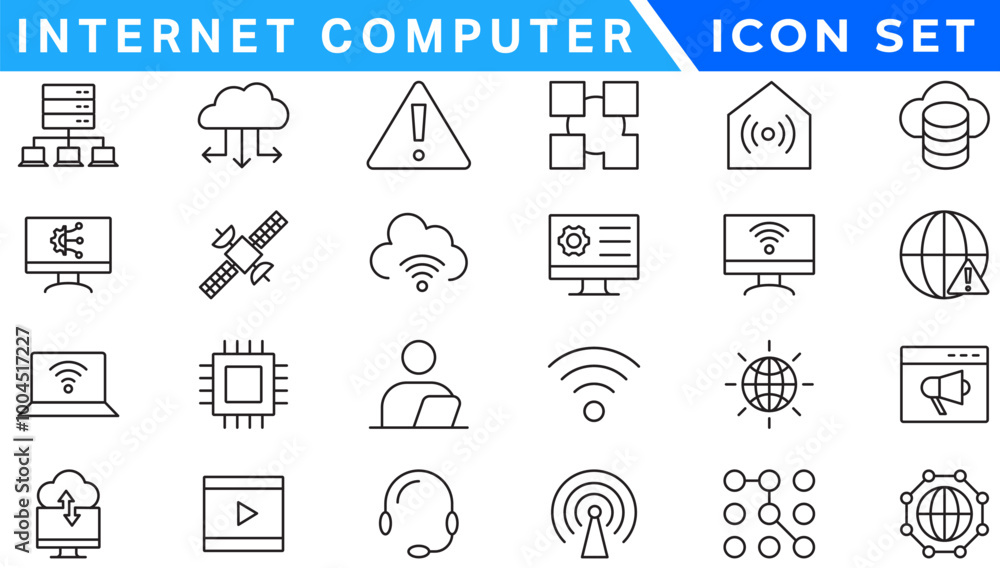 Fototapete internet computer line icon set. website icon for contact icons. computer, network, website, server,