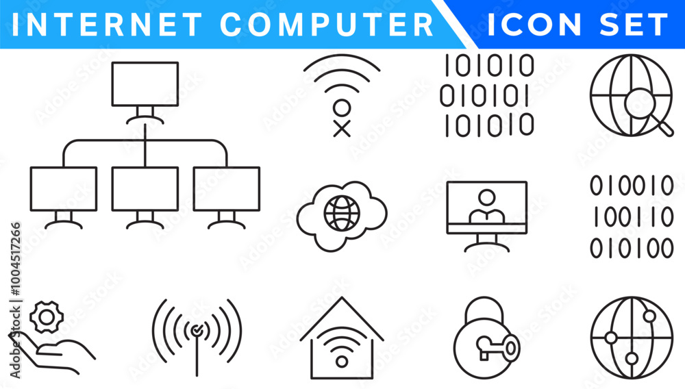 Poster internet computer line icon set. website icon for contact icons. computer, network, website, server,
