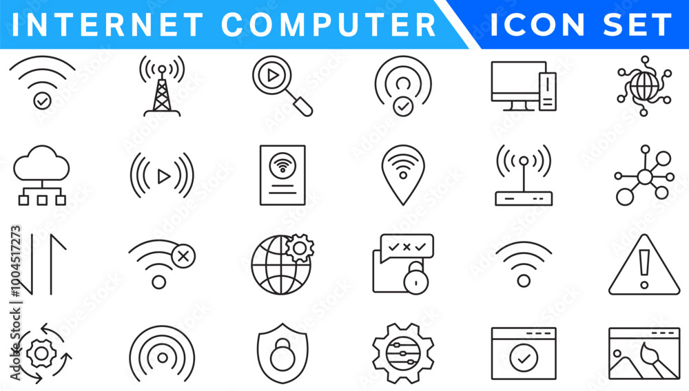 Poster internet computer line icon set. website icon for contact icons. computer, network, website, server,