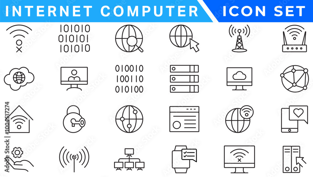 Poster internet computer line icon set. website icon for contact icons. computer, network, website, server,