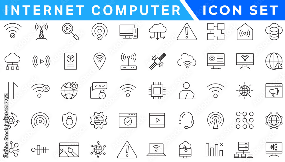 Poster internet computer line icon set. website icon for contact icons. computer, network, website, server,