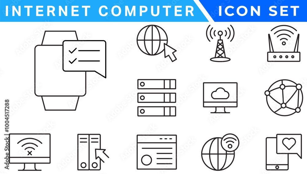 Poster internet computer line icon set. website icon for contact icons. computer, network, website, server,