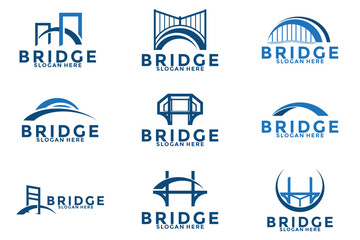 Naklejka premium Set of bridge symbol vector logo design, simple bridge logo design template
