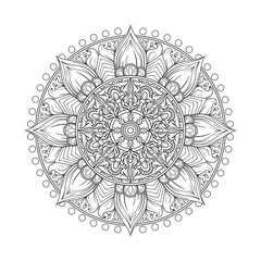 Vector drawing for coloring book. Geometric floral pattern. Contour drawing on a white background. Mandala.