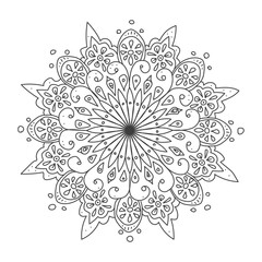 Vector drawing for coloring book. Geometric floral pattern. Contour drawing on a white background. Mandala.