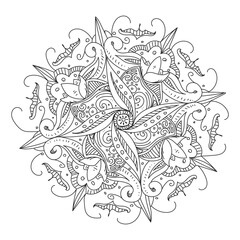 Mandala design, Floral circular mandala design, black and white background with mandala design