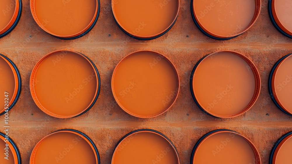 Poster circular orange containers on rustic background