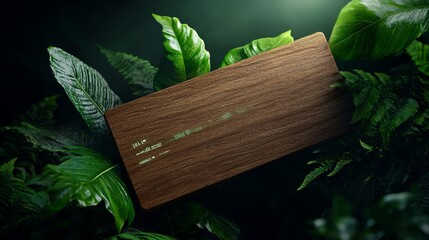 A wooden sign etched with digital code, set against a backdrop of lush greenery and glowing sunlight, representing the union of the organic world and digital technology.