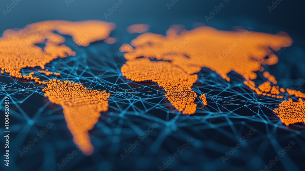 Poster abstract world map with digital network design