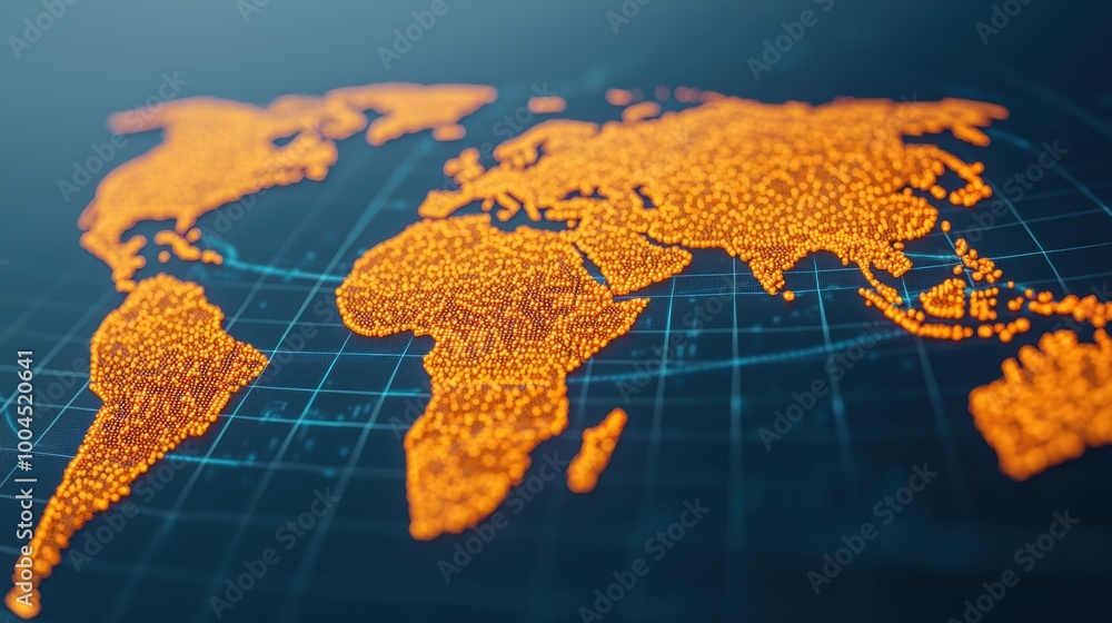 Poster vibrant world map with dots and grid overlay