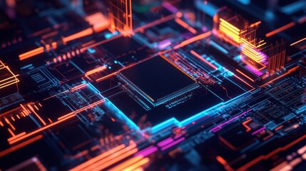 Obraz premium Neon Circuit Board