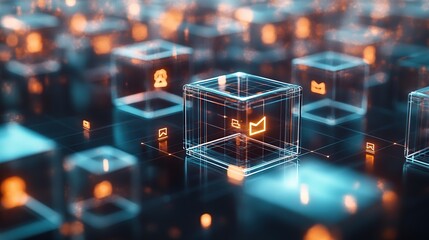 Abstract digital interface with illuminated icons.