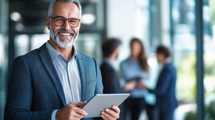 Professional man with tablet in modern office setting
