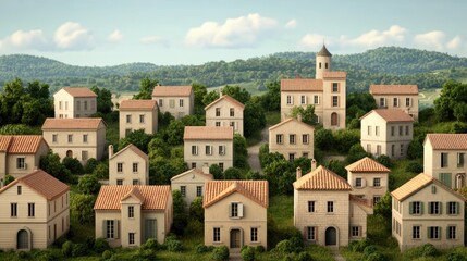 Obraz premium Charming Village with Lush Green Surroundings