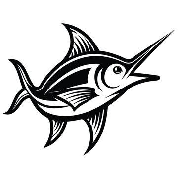 black and white swordfish swimming clip art preview