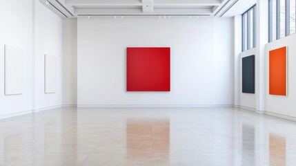 Fototapeta premium Modern Art Gallery with Bright Red Artwork Displayed