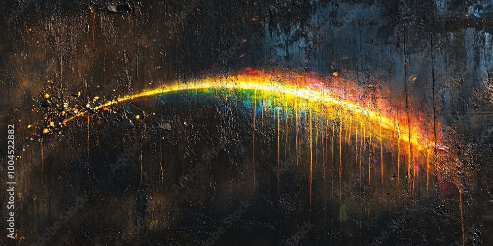 Canvas Prints Luminous rainbow arc on textured black surface for artistic design.