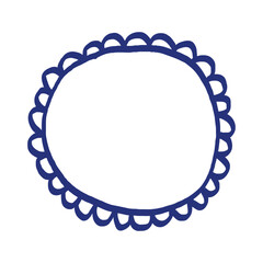 Floral frame. Flower sketch. Hand drawn vector illustration. Blue pen or marker drawing. Primitive kids picture