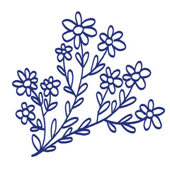 Flower sketch. Hand drawn vector illustration. Blue pen or marker drawing. Primitive kids picture