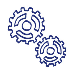 Gear sketch. Hand drawn vector illustration. Blue pen or marker drawing. Primitive kids picture