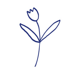 Naklejka premium Flower sketch. Hand drawn vector illustration. Blue pen or marker floral drawing. Primitive kids picture