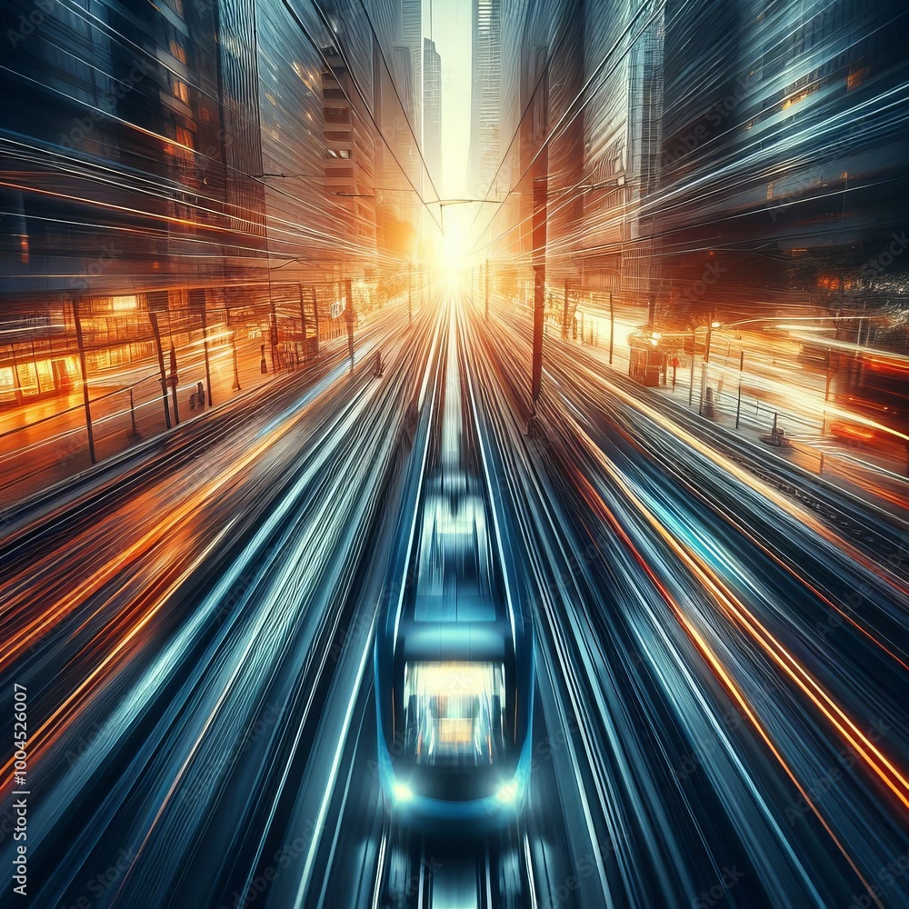 Poster tram tracks focus on the tracks receding perspective pulsating t