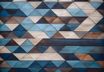 Obraz premium Geometric Wooden Wall Pattern Blue Brown Gray