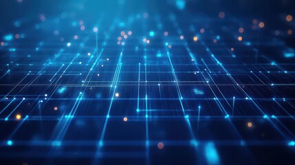 Futuristic dark blue network grid, glowing lines, abstract digital background