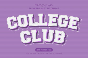 College Club Editable Text Effect, Font Graphic Style Suitable for logos, posters, and branding