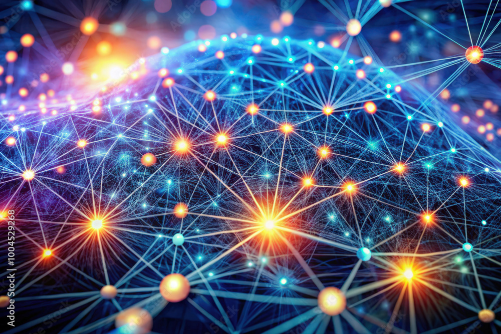 Aufkleber a vibrant network of glowing nodes interconnects in a stunning display of digital intricacy and tech
