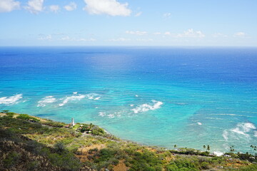View of Honolulu Hawaii from the Summit of Diamond Head Crater in USA - アメリカ ダイヤモンドヘッド頂上からのホノルル ビーチの風景