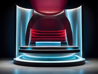 Futuristic Chair Set Within a Vibrant, Colorful Neon Atmosphere and Surrounding Environment