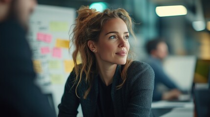 A woman and a man collaborating in a modern tech startup office.