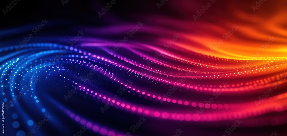 Poster vibrant abstract waves of color with glowing dots create an energetic visual experience perfect for 
