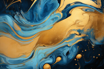 Luxurious abstract fluid art painting in alcohol ink technique,with colorful mix of paints. Imitation marble stone cut, luminous gold veins. Soft and dreamy design.