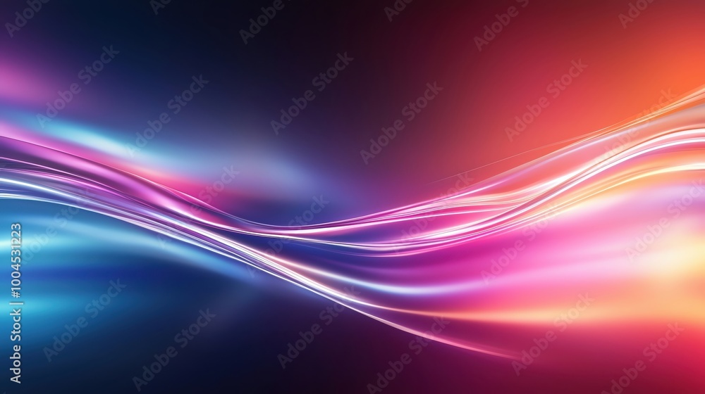 Poster vibrant abstract waves of light in pink and blue, creating a dynamic and modern backdrop for technol