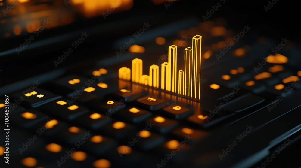 Poster rising graph on keyboard