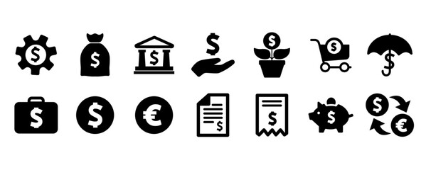 Flat style dollar icon set with white background