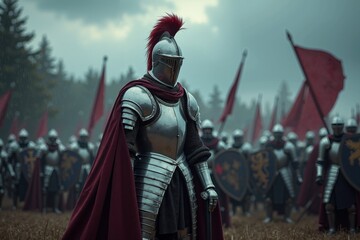 Obraz premium portrait view of full armor knight in medieval era history, generative AI