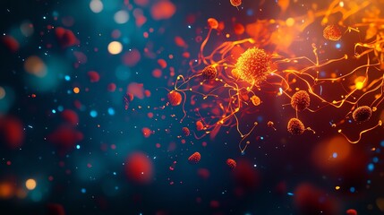 Clusters of harmful microorganisms floating in a liquid environment, their forms resembling alien life