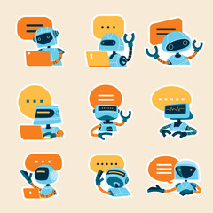 Communication with chat bot concept and dialog between AI assistant and user in messenger