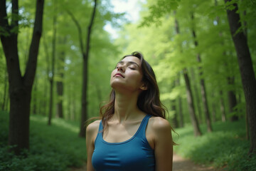 person standing looking up and enjoy the nature sense at the jungle, generative AI