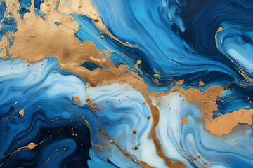 Luxurious abstract fluid art painting in alcohol ink technique,with colorful mix of paints. Imitation marble stone cut, luminous gold veins. Soft and dreamy design.