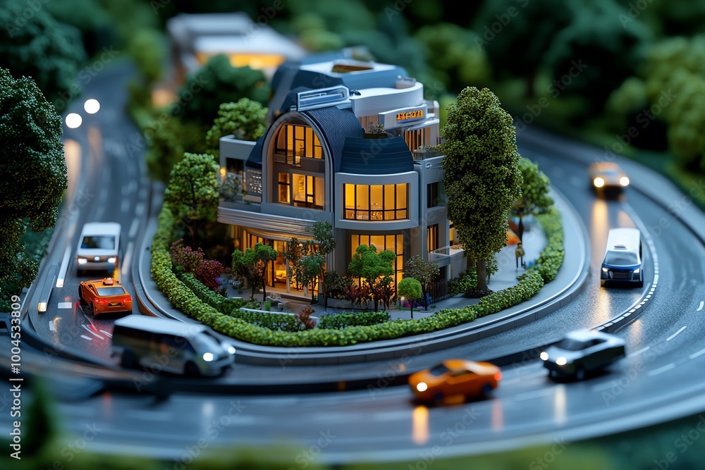 Poster interactive 3d digital smart city, where ai traffic systems, autonomous vehicles, and futuristic bui