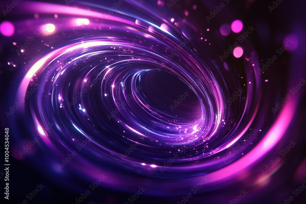 Poster vibrant swirling abstract design with purple and pink lights, creating a dynamic effect.