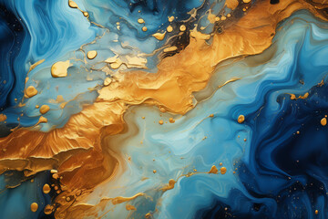 Luxurious abstract fluid art painting in alcohol ink technique,with colorful mix of paints. Imitation marble stone cut, luminous gold veins. Soft and dreamy design.