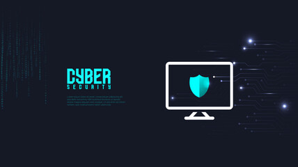 Cyber Security concept, desktop protected with shield, Antivirus and protection of personal data. Safety internet and data secure. Vector illustration