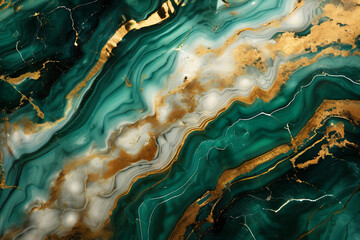 Luxurious abstract fluid art painting in alcohol ink technique,with colorful mix of paints. Imitation marble stone cut, luminous gold veins. Soft and dreamy design.