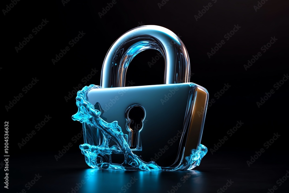 Poster minimalist lock icon, representing secure, anonymous communication with clean lines and abstract sha