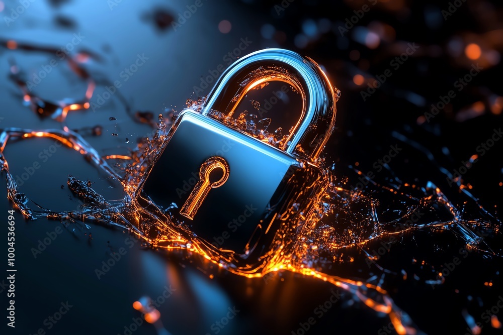 Poster Minimalist lock icon, representing secure, anonymous communication with clean lines and abstract shapes